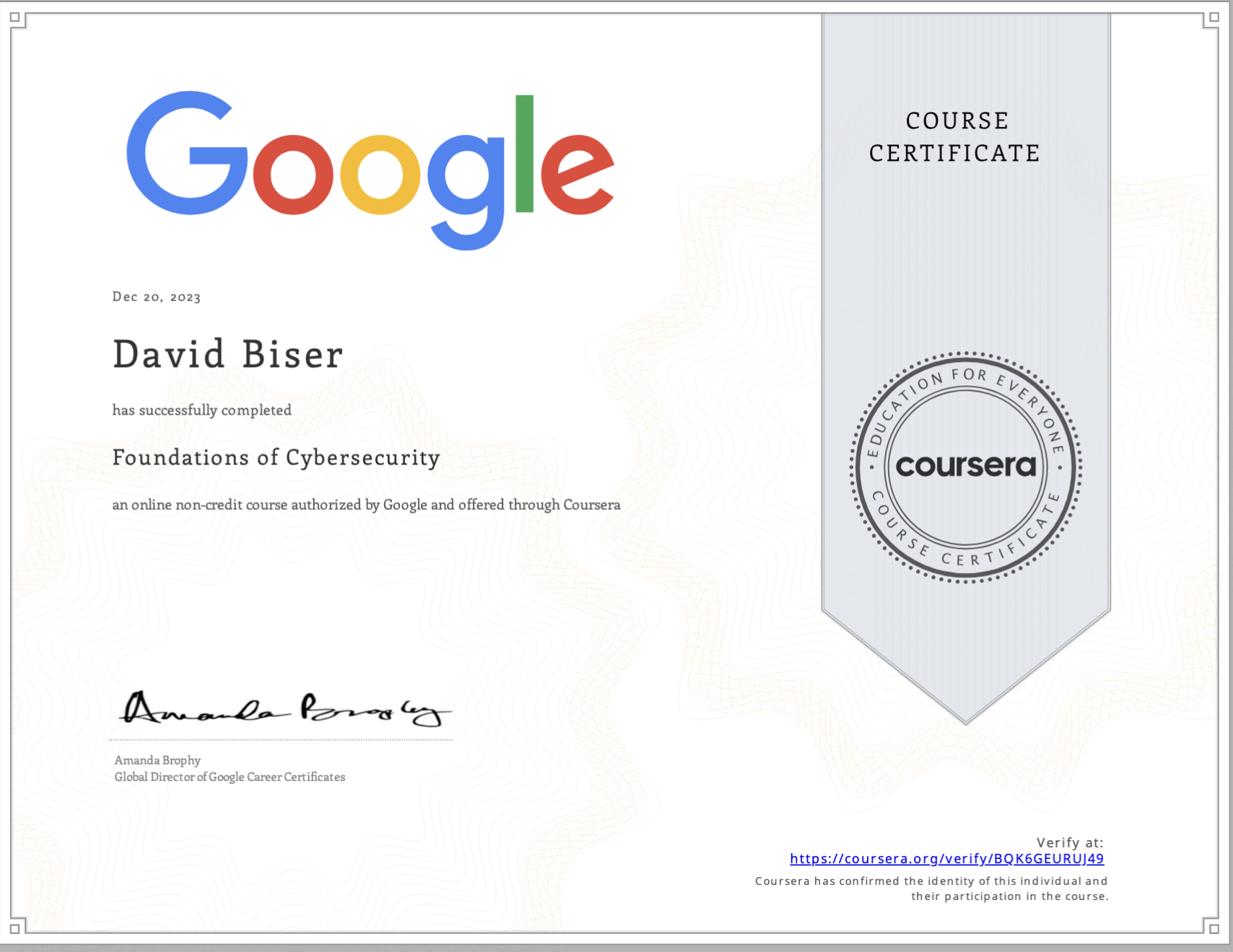 Google Foundations of Cybersecurity